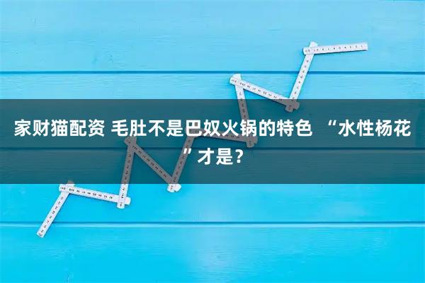 家财猫配资 毛肚不是巴奴火锅的特色  “水性杨花”才是？