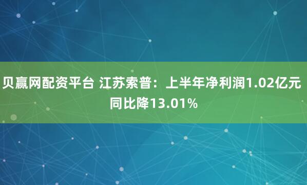 贝赢网配资平台 江苏索普：上半年净利润1.02亿元 同比降13.01%